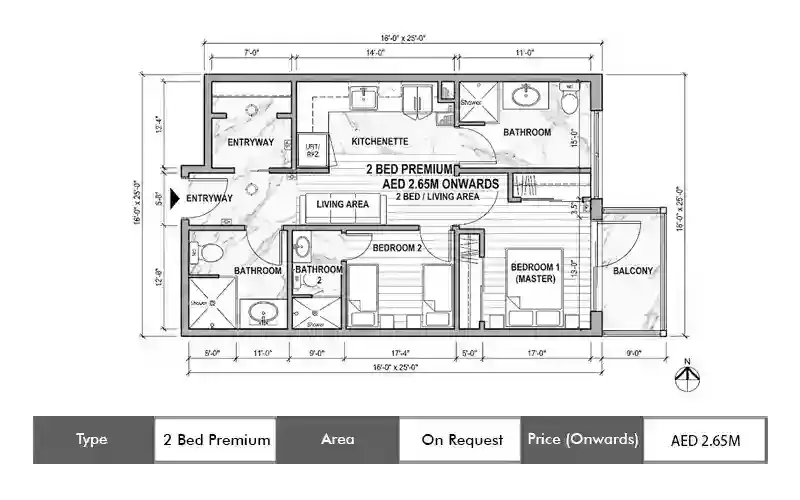 Danube Serenz 2 Bed Premium floor plan,  sq ft area