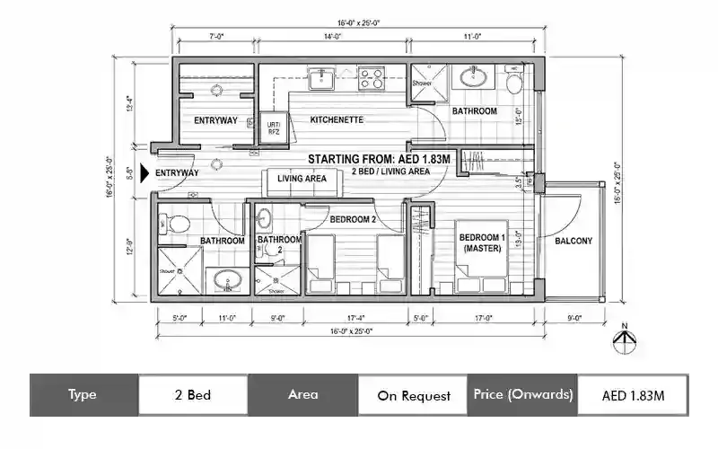 Danube Serenz 2 Bed floor plan,  sq ft area